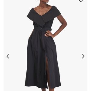 Lela Rose Black Belted Midi Dress Size 6 EUC Oversized Collar Grace Kelly